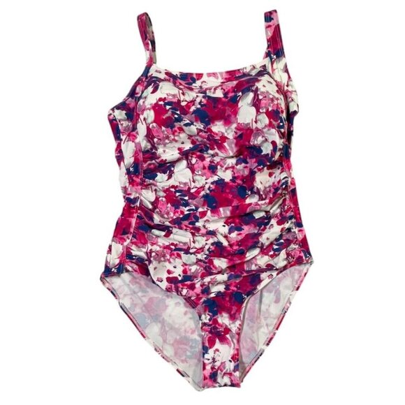 Upopby Women's Pink Floral Tummy Control One Piece Swimsuit SIZE-14 - Picture 1 of 9